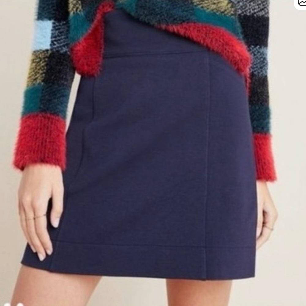 Anthropologie Maeve Navy Knit Mini Skirt Pockets M